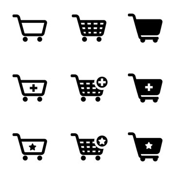 Vector black shopping cart icon set. Shopping Cart Icon Object, Shopping Cart Icon Picture, Shopping Cart Icon Image - stock vector