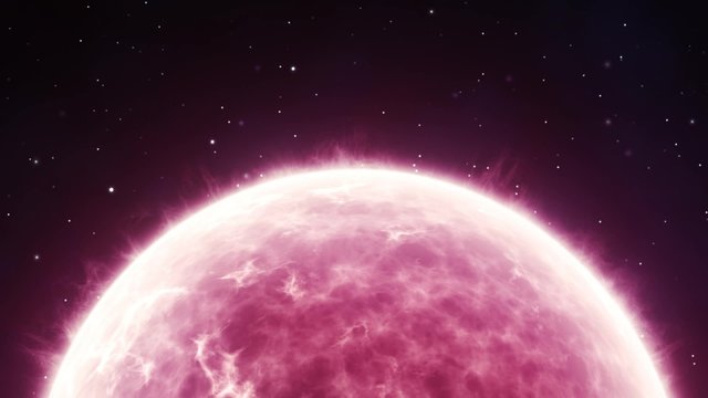 pink sun in space with stars background