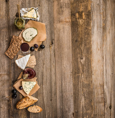 French snacks on a wooden table