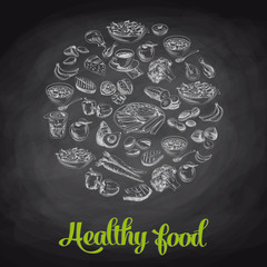 Hand drawn vector illustration with healthy food. Sketch.