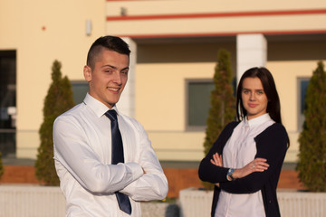 Businessman and businesswoman