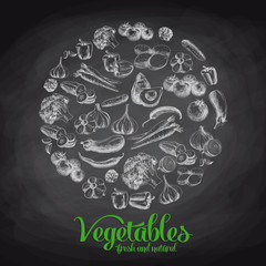 Hand drawn vector illustration with vegetables. 