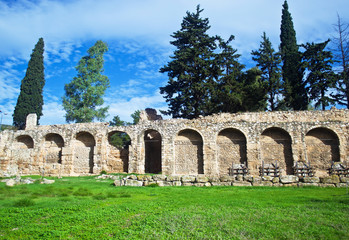 wall of Daphni monastery in Athens Greece