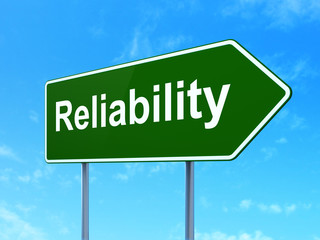 Finance concept: Reliability on road sign background