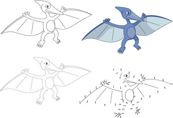 Cartoon pterodactyl. Vector illustration. Dot to dot game for ki © fir4ik