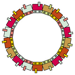 Round frame with houses