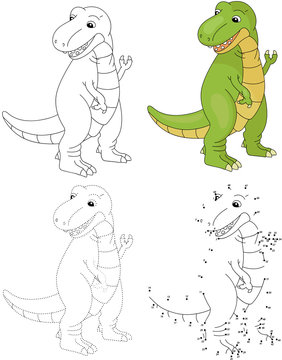 Cartoon tyrannosaur. Vector illustration. Dot to dot game for ki