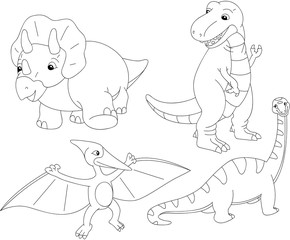 Set of diplodocus, tyrannosaur, pterodactyl and triceratops. Col