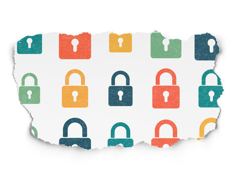 Security concept: Closed Padlock icons on Torn Paper background