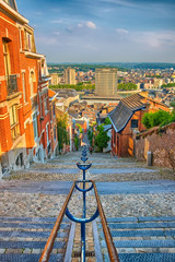 View over montagne de beuren stairway with red brick houses in L