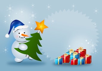 Snowman with christmas tree