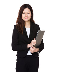 Young Businesswoman hold with laptop computer