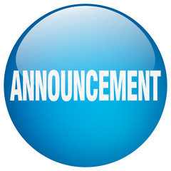 announcement blue round gel isolated push button