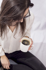 Hipster woman drinking coffee 