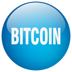 bitcoin blue round gel isolated push button