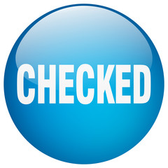 checked blue round gel isolated push button