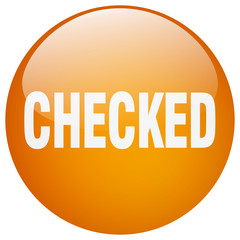 checked orange round gel isolated push button