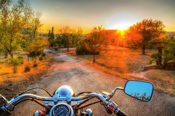 classic motorcycle on the edge of the road