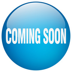 coming soon blue round gel isolated push button