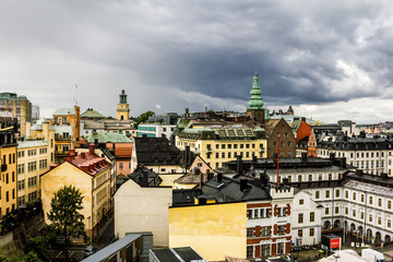 View over the rooftops and STADSMUSEUM in  Stockholm. Sweden.