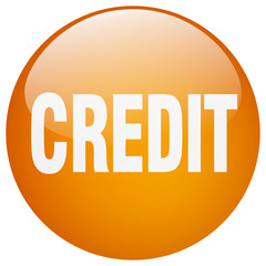 credit orange round gel isolated push button