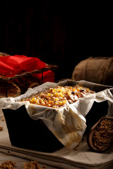 Christmas fruit cake in baking mold