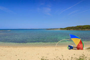 SUMMER SEASCAPE.Salento coast:in the background Porto Cesareo seen from the Big Island (Lecce).ITALY (Apulia)