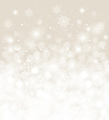 Holiday Christmas background blurred white with snowfall and copy space