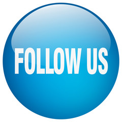 follow us blue round gel isolated push button