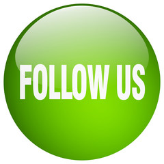 follow us green round gel isolated push button