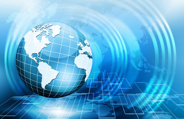 Best Internet Concept. Globe, glowing lines on technological background. Electronics, Wi-Fi, rays, symbols Internet, television, mobile and satellite communications