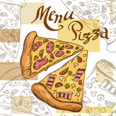 Pizza vector illustration. Fast food design. Beautiful card with decorative typography element. Pizza icon for poster