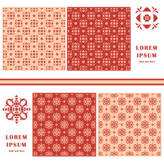 Decorative seamless pattern. Symbol element. Abstract template set of cards. Lace ornament, mandala. Arabic, Islam design elements. Vector illustration