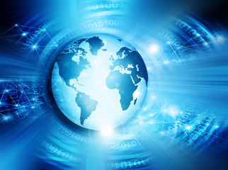 Best Internet Concept of global business. Globe, glowing lines on technological background. Electronics, Wi-Fi, rays, symbols Internet, television, mobile and satellite communications