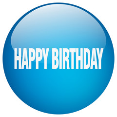 happy birthday blue round gel isolated push button