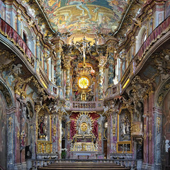 Fototapeta na wymiar Interior of Asamkirche in Munich, Germany. The church was built in 1733-1746 and is considered to be one of the most important buildings of the main representatives of the southern German Late Baroque