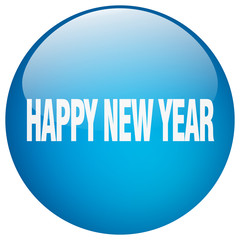 happy new year blue round gel isolated push button
