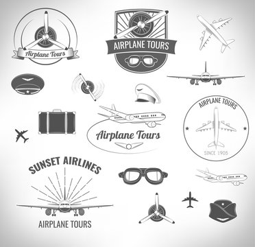 Airplane Lable Set. Vector illustration
