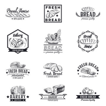 Vector set of bakery and bread logos, labels, badges and design elements