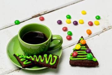 Christmas and new year holidays. A hot Cup of coffee with ginger