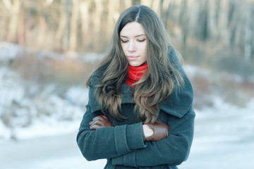 Winter portrait of a woman of stress