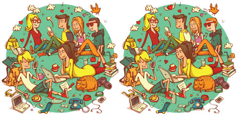 Find 20 Differences Visual Game. Solution in hidden layer