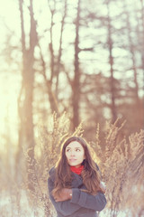 unusual toned portrait of a beautiful young girl in winter