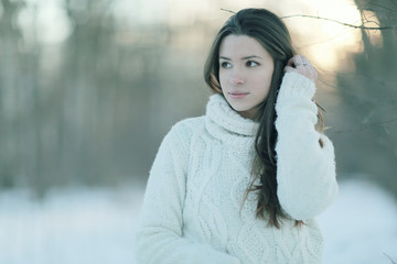 Frosty portrait of brunette