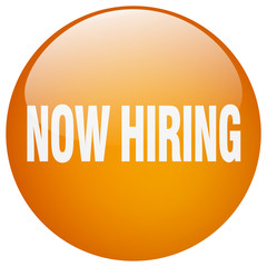 now hiring orange round gel isolated push button
