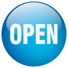 open blue round gel isolated push button