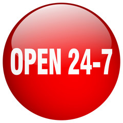 open 24 7 red round gel isolated push button