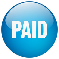 paid blue round gel isolated push button