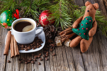 Winter cozy evening heating coffee cup