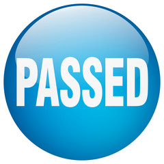 passed blue round gel isolated push button